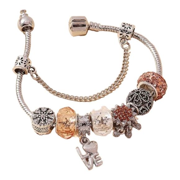 Love Charm Rhinestone & Bead Fashion Bangle Bracelet - Picture 2 of 4